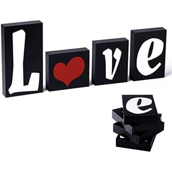 Valentines Day Table Decoration Love Wooden Blocks Love Signs (Black) - Picture 2 of 7